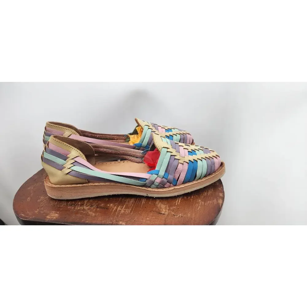 New NWOB Huaraches Colorful Leather Sandals Handmade Pastel 27 Mex 10 US